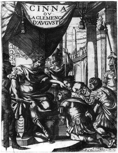 Pierre Corneillen (1606-84) Cinna ou la Clemence dAugusten etulevy, julkaistu vuonna 1643 tekijältä French School