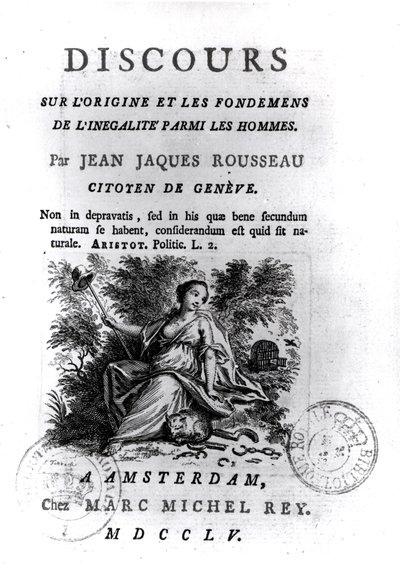 Jean-Jacques Rousseau (1712-78) n. 1755 Keskustelun etukappale ihmisten välisen epätasa-arvon alkuperästä ja perusteista tekijältä French School