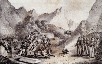 Napoleon I:n hautajaiset: Napoleonin ruumiin kaivaus St. Helenassa - piirros Levillystä, M. St Mauricen "" Historiallinen maalaus Napoleonin hautajaisista"" n. 1851. tekijältä French School