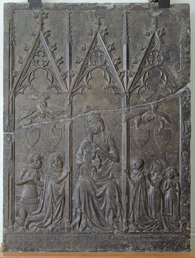 Sacquespee-suvun hautausstela St. Nicaisen hautausmaalta Arrasista, 1376 (tournai-kivi) tekijältä French School
