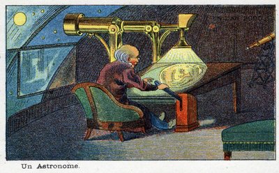 Futuredays: A 19th Century Vision of the Year 2000 -sarja: Tähtitieteilijä (työskentelee tietyn kaukoputken kanssa). Villemardin kromolitografia tekijältä French School
