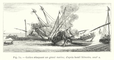 Keittiön hyökkääminen suureen alukseen; Israel Silvestren jälkeen, 1600-luku (kaiverrus) tekijältä French School