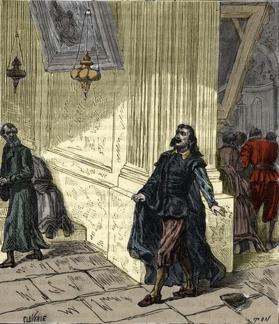 Galileo Galilei (1564-1642), italialainen tiedemies, havainnoi heilurimaista lampun heilumista Pisan katedraalissa Italiassa vuonna 1582 - Galileo Galilei dit Galilee (1564-1642) tarkkailee Pisan katedraalin lampun heilahtelua 1582 - Kaiverrus i tekijältä French School