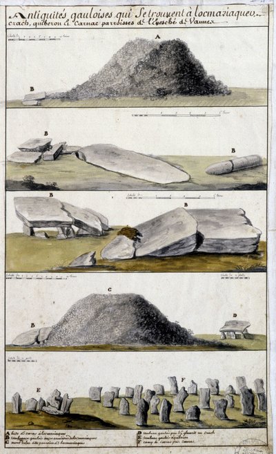 Gallialaiset antiikin kohteet sijaitsevat Locmariaquerissa, Crashissa, Quiberonissa ja Carnacin Eveche de Vannen seurakunnissa - Robienin "Bretagnen historiallisessa, topografisessa ja luonnonkuvauksessa" tekijältä French School