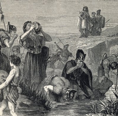 Gedeon (Gideon) kutsuu Jumalaa kukistamaan madianilaiset valitsee sotilaansa niiden joukosta, jotka juovat samalla, kun he kantavat vettä suuhunsa (Gideon tai Gedeon valitsee sotilaansa pitäen vain ne, jotka nostivat veden suuhunsa, ja samalla draa tekijältä French School