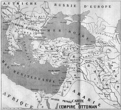 Ottomaanien valtakunnan maantieteellinen kartta vuonna 1860. Kaiverrus "" Le Monde Illustré" -julkaisussa nro 173, 4. elokuuta 1860. tekijältä French School