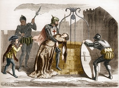 Gilles de Rais (Retz tai Rays) (1404-1440), ranskalainen marechal tekee vaimostaan peririn. Tohtori Th. -F. Debray. 1879. tekijältä French School