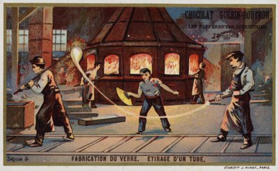 Lasin valmistus. Putken vetäminen (chromolitho) tekijältä French School