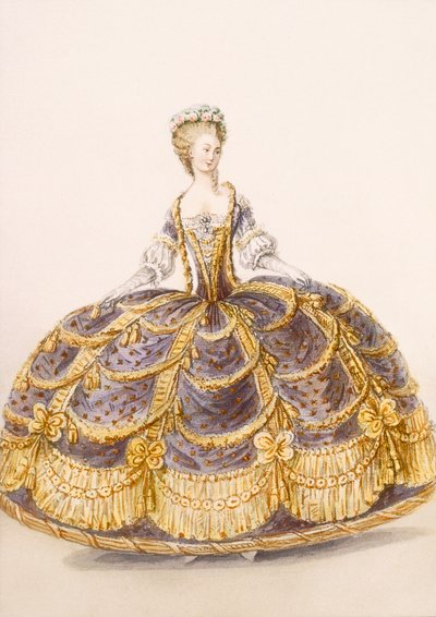 Mekko soveltuu esittelyyn hovissa, lautanen Galeries des Modes et Costumes Francais, n. 1778-87 99:vaatteet; perinteinen asu; perinteinen puku; muoti; kuva; tekijältä French School