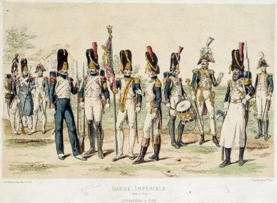 Grenadiers Napoleon I:n keisarillisen kaartin jalka (vuosina 1804–1814). 1800-luvun kaiverrus. Pariisi, koristetaide tekijältä French School