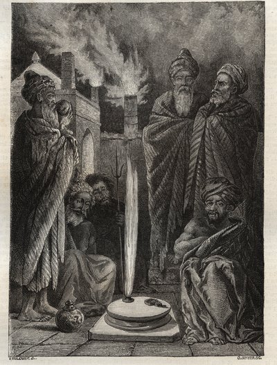 Guebre (tai Zoroastrian) lähellä Bakua (Baku, Azerbaidžan) - Fireworshipers - Maurice La Charestin uusi kansallinen tietosanakirja - 1870 - tekijältä French School