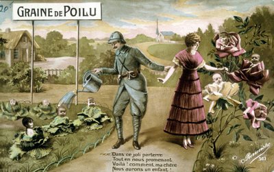 Karvainen siemen: Tässä ihanassa lattiassa Kun kävelemme, ole hyvä! kuinka rakkaani meille tulee lapsi - Postikortti syntymän yhteydessä, v. 1914 tekijältä French School