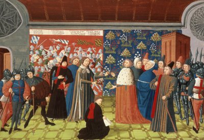 Harl.4380 f.184v Richard II luovuttaa kruunun Earl of Derbylle, Froissart