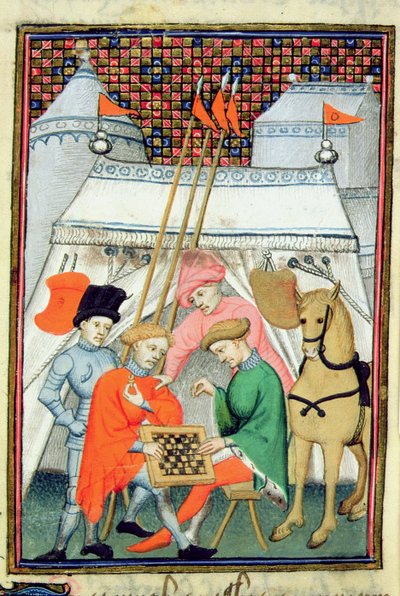Harley 4431 f.133 Ulysses pelaa shakkia, pariisilainen kopio, n. 1410-15 (vellum) tekijältä French School