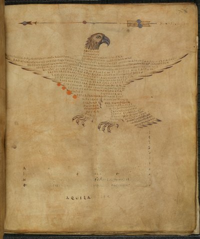 Harley 647, f.7 Kuva tähdistöstä "Aquila the Eagle", "Aratea, otteita Hyginuksen Astronomica in the Constellation Figures" -kuvasta, kirjoittanut Marcus Tullius Cicero (muste ja väri paperille) tekijältä French School