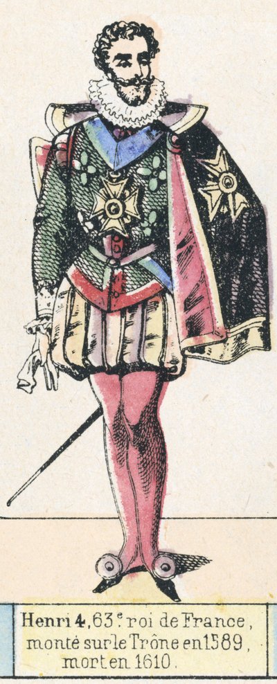 Henri 4, 63. Ranskan kuningas, nousi valtaistuimelle vuonna 1589, kuoli vuonna 1610 (värillinen kaiverrus) tekijältä French School