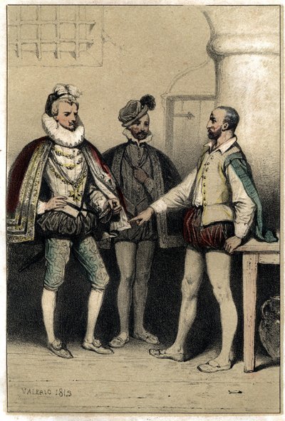 Henrik III (1551-1589), Ranskan kuningas, vierailemassa Bernard Palissyn luona, keraamikko, vangittu Bastillessa. "" Scenes de la vie d