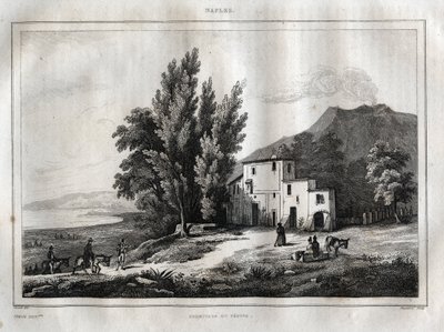 Vesuviuksen Eremitaaši - ERMITAGE DU VESUVE NAPLES ITALIA - Vesuvio-kaiverrus "" Maalauksellisesta Italiasta" - Italian historiallinen ja kuvaava maalaus", M. de Norvins, Ch. Nodier 1834-1836. tekijältä French School