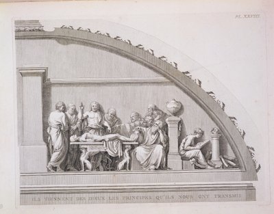 Hippokrates (n. 460 eKr.–n. 377 eKr.) Opetus, Pariisin kirurgian koulun kuvauksesta, julkaistu 1780 tekijältä French School