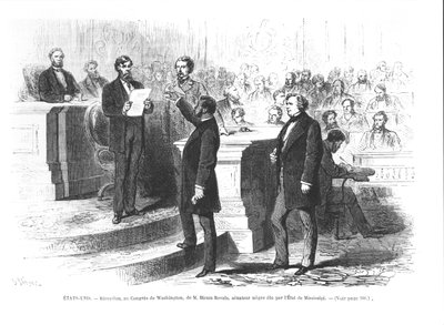 Hiram Revels, Mississippin osavaltion ensimmäinen musta senaattori, vannottu Washingtonin kongressiin tekijältä French School