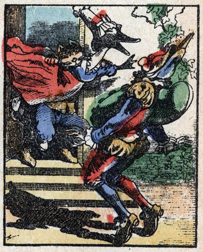 Tri Pulcinellan (Polichinelle) historia. Puukaiverrus Imaging Pellerin - Epinal, sd. 1800-luvun loppu. tekijältä French School
