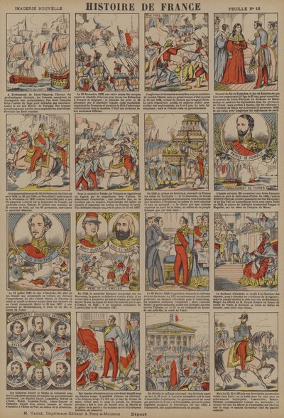 Ranskan historia Ludvig-Filippeen liittymisestä vuoden 1848 vallankumoukseen (värilitografia) tekijältä French School
