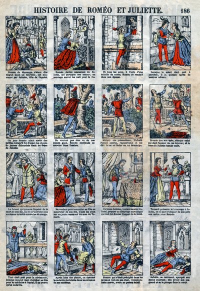 Romeon ja Julian historia William Shakespearen näytelmän jälkeen (1564-1616). Epinaalikuvaus 1800-luvun lopulta. tekijältä French School