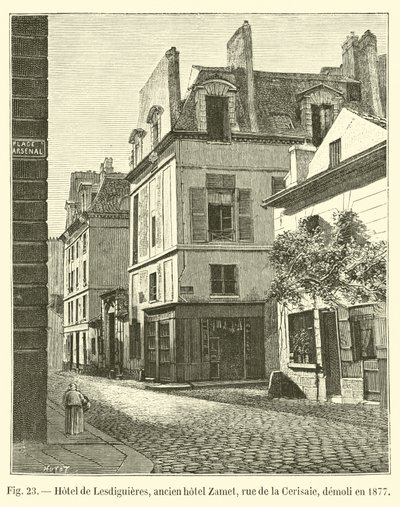 Hotel de Lesdiguieres, entinen hotelli Zamet, rue de la Cerisaie, purettu vuonna 1877 tekijältä French School