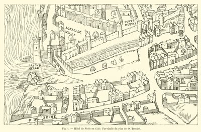 Hotel de Nesle vuonna 1550, faksimile O Truchetin kartasta tekijältä French School