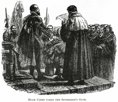 Hugh Capet vannoo valan, n. 1882 (puukaiverrus) tekijältä French School