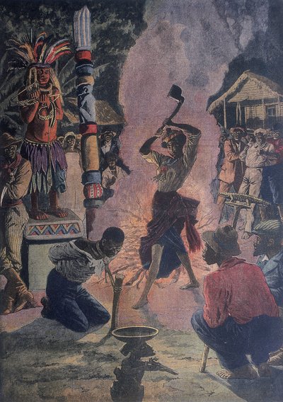 Ihmisuhri voodoo-seremonian aikana, La Fayette, Louisiana, U.S.A. tekijältä French School