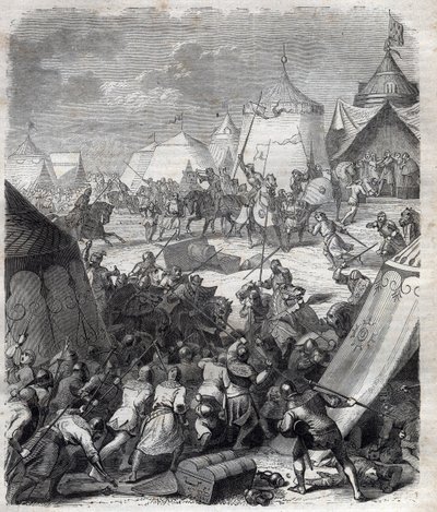 Satavuotinen sota: Poitiersin taistelu (1356). Kaiverrus "" Paavien historiaan (...) Kuningatarkuninkaan ja keisarien rikokset vuosisatojen ajan" Maurice Lachatre tekijältä French School