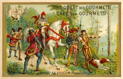 Metsästys haukkojen kanssa, Compiegne, Ranska (chromolitho) tekijältä French School