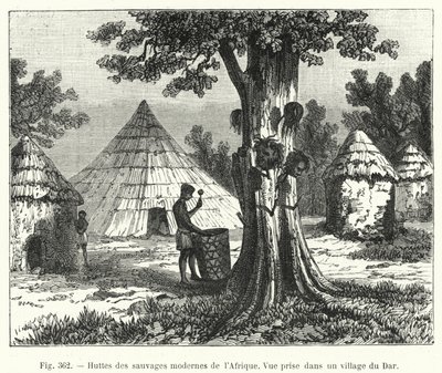 Afrikan nykyaikaisten villieläinten mökit (kaiverrus) tekijältä French School