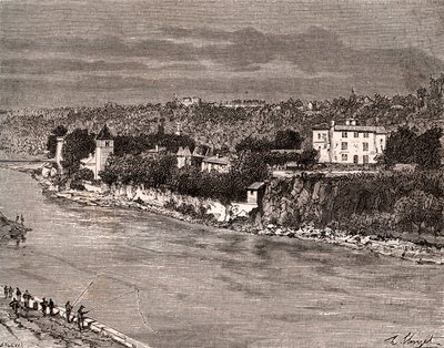 Ile Barbe keskellä Saonea, Lyonin 9. kaupunginosassa - kaiverrus "La France illustree: maantiede, historia, tilastohallinto" V.-A. Maltaanruskea. 1884 tekijältä French School