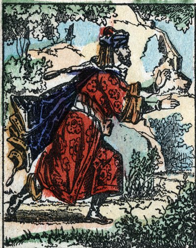 Kuvitus Tuhannen ja yhden yön tarinoihin. Ali Baba (Ali Baba). Puukaiverrus Imaging Pellerin - Epinal, sd. 1800-luvun loppu. tekijältä French School