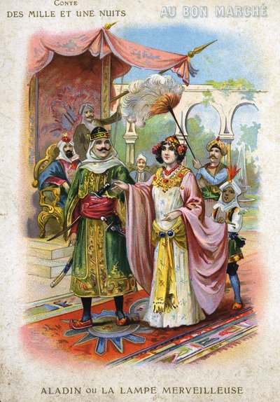 Kuva Aladdinista tai upeasta lampusta "Talle of the Thousand and One Nights" tekijältä French School