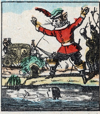 Kuva Charles Perraultin tarinasta "Kissa Botte". Puukaiverrus Imaging Pellerin - Epinal, sd. 1800-luvun loppu. tekijältä French School