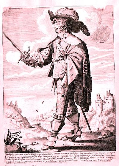 Kuvitus sotilaasta Ludvig XIII:n aikana (1601-43) (kaiverrus) (s/w-kuva) (kuva) tekijältä French School