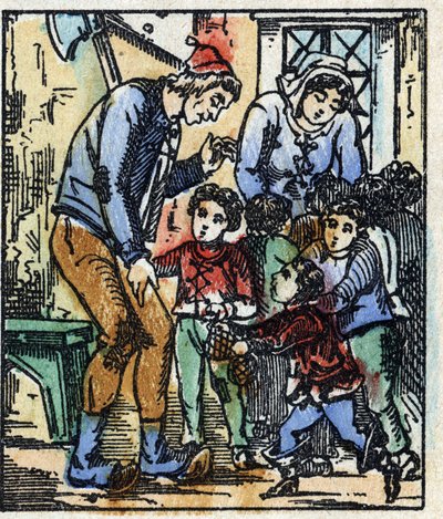 Kuva Charles Perraultin "" Le petit poucet "" -tarinasta. Puukaiverrus Imaging Pellerin - Epinal, sd. 1800-luvun loppu. tekijältä French School