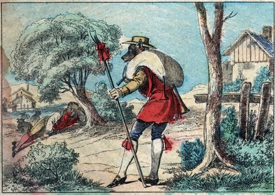 Kuva Jean de la Fontainen (1621-1695) sadusta: sudesta tuli paimen. Epinaalinen kuvantaminen 1800-luvun lopulla. tekijältä French School