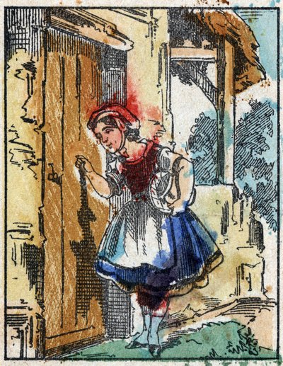 Kuvitus Charles Perraultin tarinasta "Punahilkka". Puukaiverrus Imaging Pellerinistä - Epinal, sd. 1800-luvun loppu. tekijältä French School