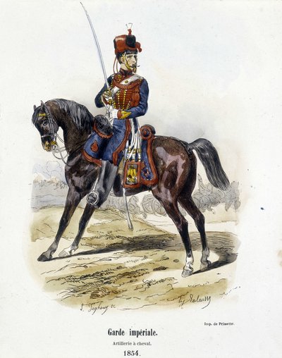 Keisarillinen vartija: Tykistö hevosen selässä vuonna 1854 - A. Barbierin teoksessa "Histoire de l