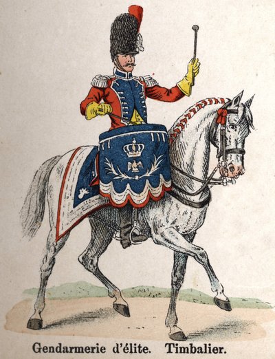 Keisarillinen kaarti Napoleon I: Elite Gendarmerie - Timbalier. Lautas Lienhartin ja Humbertin kirjasta Les Uniforms de l