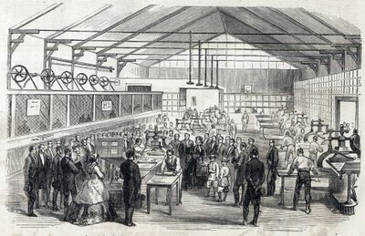 Tee vaikutuksen Eugenie ja keisarillinen prinssi vierailevat Banque de Francessa, 23. kesäkuuta 1866 - setelien painaminen - kaiverrus Le MONDE Illustrous DU:ssa 07/07/1866 tekijältä French School