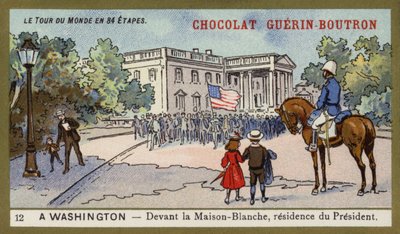 Valkoisen talon edessä, presidentin asuinpaikka, Washington DC (chromolitho) tekijältä French School
