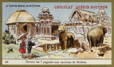 Seitsemän temppelin edessä Madrasin alueella (chromolitho) tekijältä French School
