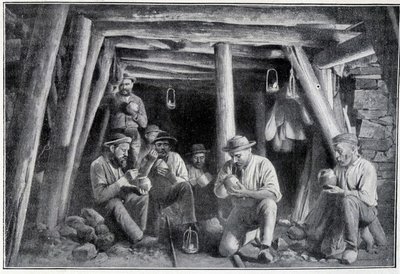 Kaivoksessa: "sytytin", kaivostyöläisten lounas, 1800-luvun loppu tekijältä French School