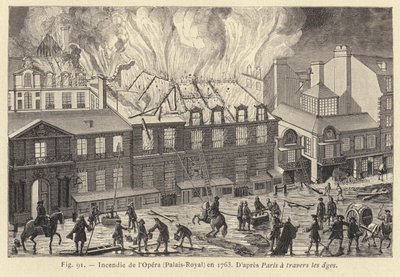 Palo Operassa, Palais-Royal, vuonna 1763 (kaiverrus) tekijältä French School