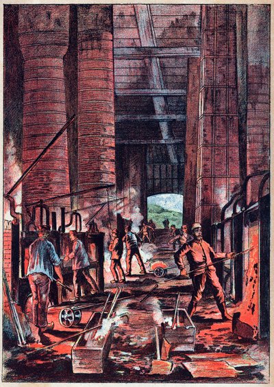 Teollinen vallankumous - Puddling-uuni - Puddler Ovens (Puddlage) - Kaiverrus "" Tieteissä kaikkien saataville - Alexis Clercin suosittu fysiikka ja kemia - 1800-luvun loppu - Yksityinen kokoelma tekijältä French School